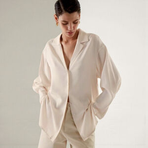 COS Off White Camp Collar Oversized Shirt Sz 12